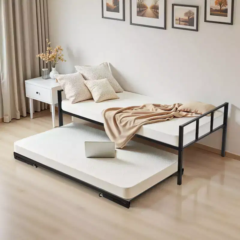 Twin Size Daybed Frame, Day Bed with Trundle, Heavy Duty Metal Platform Bed Frame, Twin Daybed with Metal Slats Support, Black