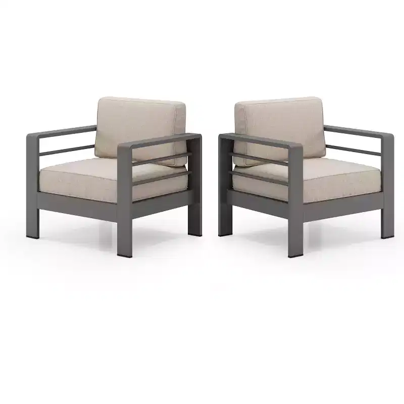 Christopher Knight Home Mysti Modern Outdoor Aluminum Club Chair with Cushions(Set of 2), Gray/Beige
