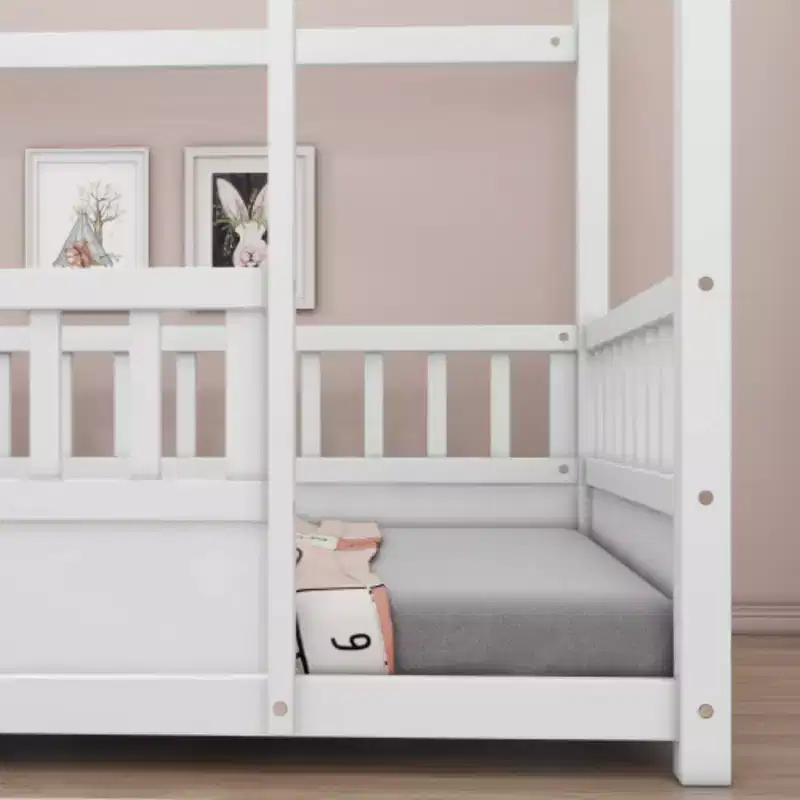 One-person Measure Low-level Wooden Bed equipped features House Roof Frame, Fence Guardrails