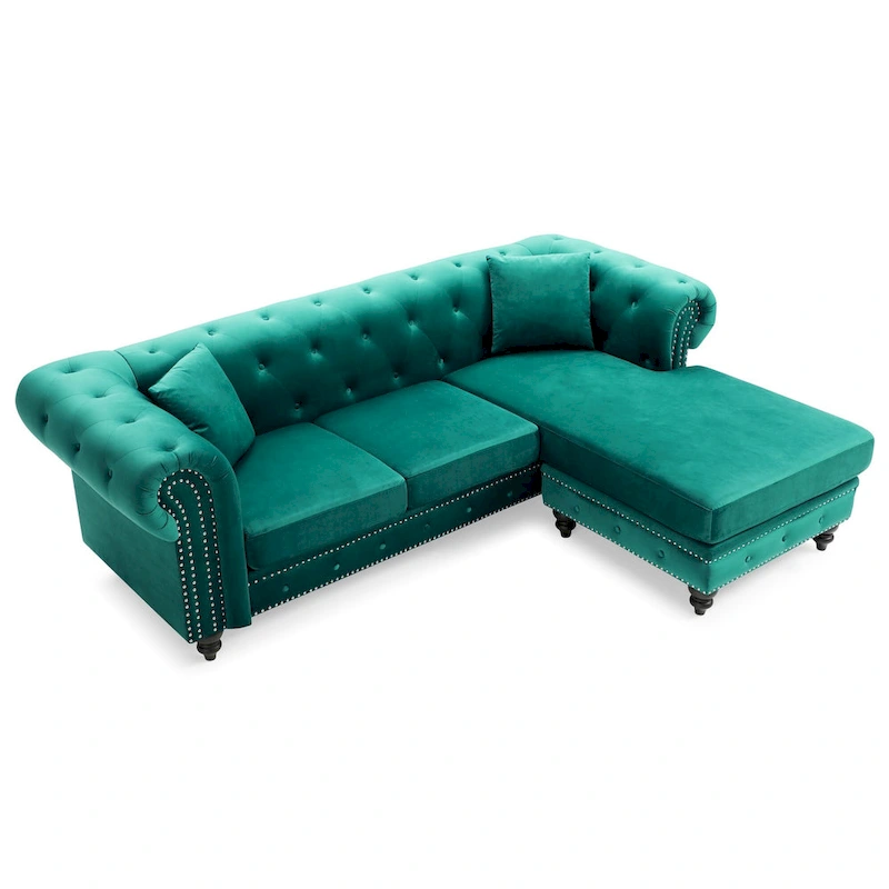 Nola 98 in. 3-Seater Velvet Sofa with 2-Throw Pillow - 98L x 37W x 31H