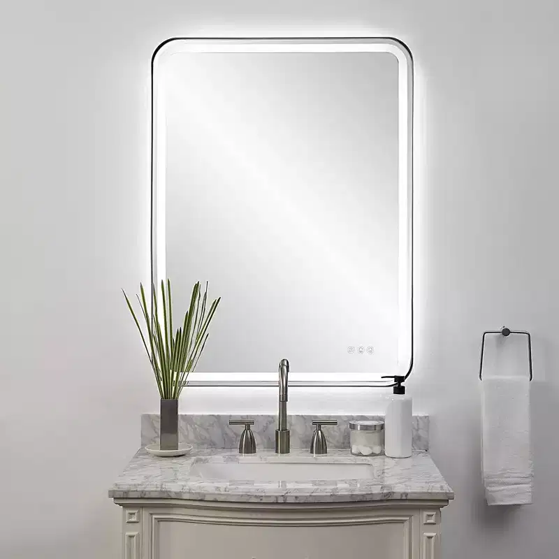 Uttermost Crofton Satin Black 30 x 40 Rectangular LED Wall Mirror
