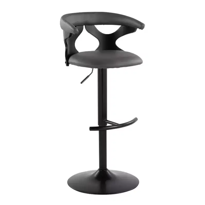 LumiSource Set of 2 Gardenia Adjustable Barstools Black Wood/Black Metal/Gray PU