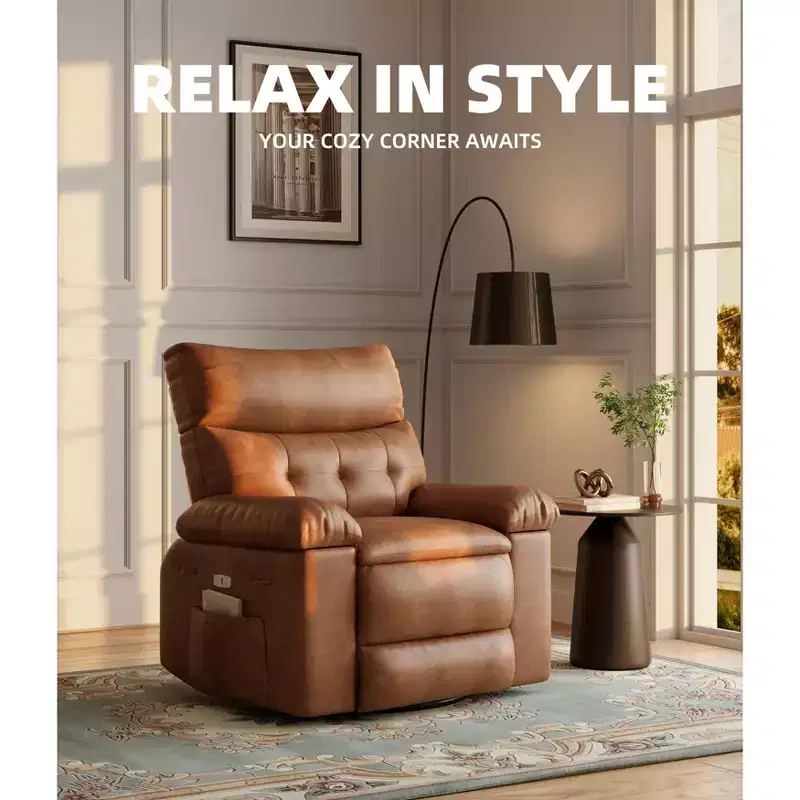 360 Swivel Oversized Rocking Recliner with Adjustable Massage, Reclinable Silla Mecedora Comfort Chair in PU Leather for Nursery,Bedroom,Living Room