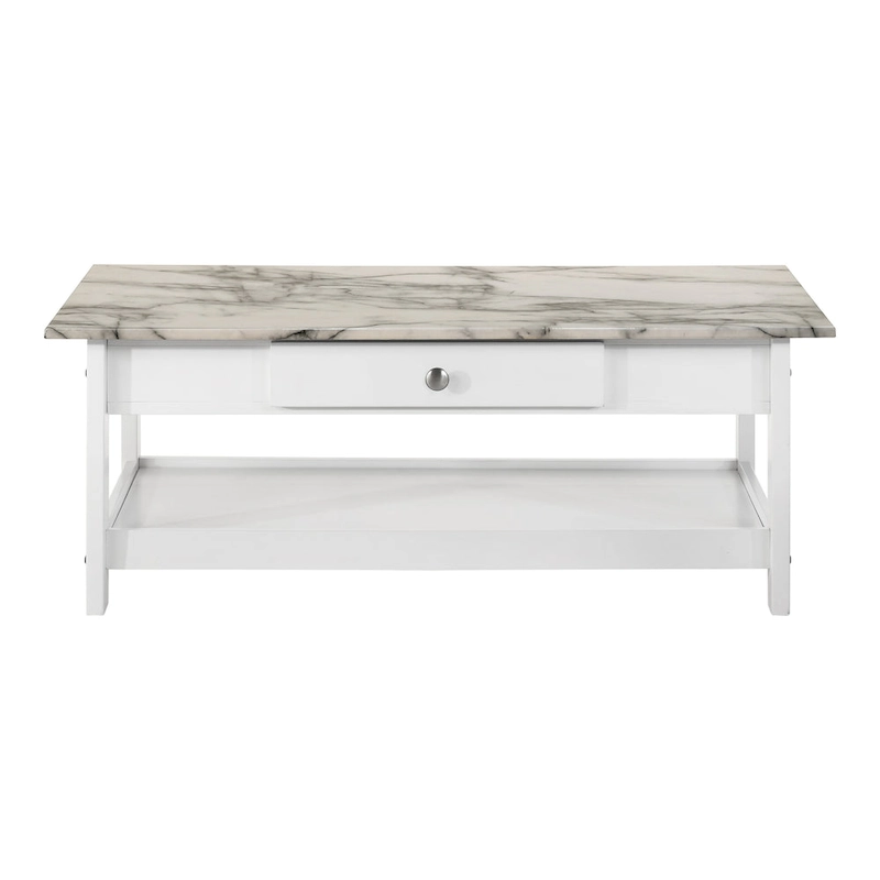 DH BASIC Transitional Rubberwood 3-Piece Open-Shelf Coffee Table and End Table Set with Drawer by Denhour