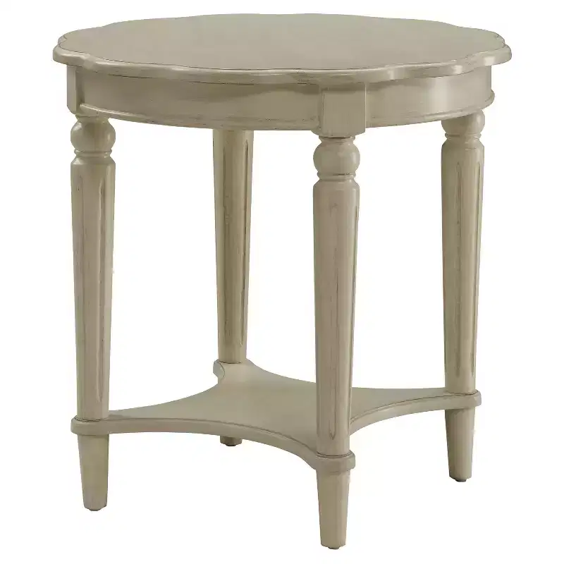 Round Off-White End Table with Bottom Shelf, French Style