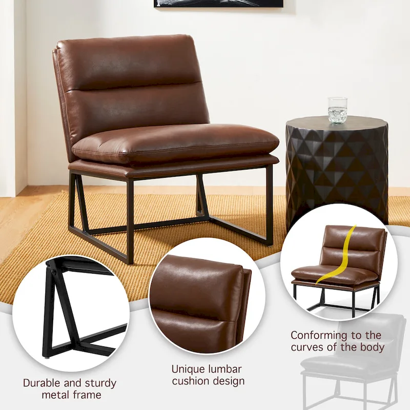 Glitzhome Set of 2 30.25H Modern Ergonomic PU Accent Armless Chair