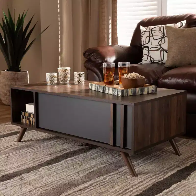 1 Drawer Two-Tone Wood Coffee Table Gray/Walnut