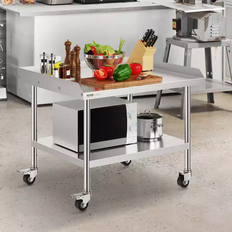 Stainless Steel Work Table, 30x36x30 Inch Commercial Food Prep Worktable with 4 Wheels,Casters,3-Sided Backsplash Heavy Duty Prep Worktable