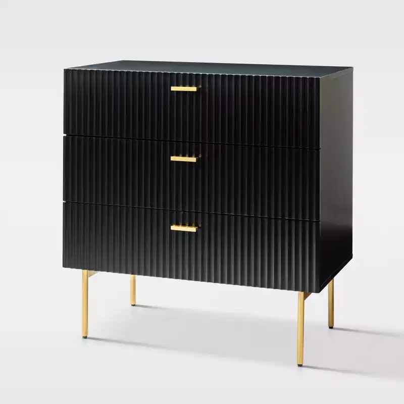 32 Tall 3 Drawer Bachelors Chest With Storage For Bedroom - BLACK