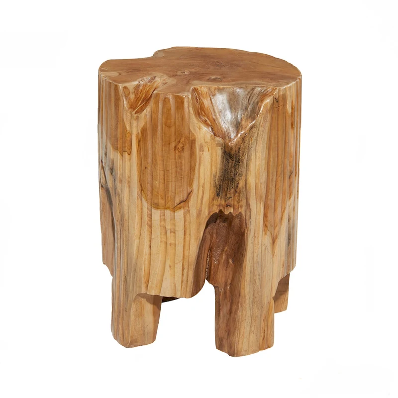Teak Wood Handmade Live Edge Tree Stump Accent Table - Brown - Roche River Decor - 12W x 12L x 16H