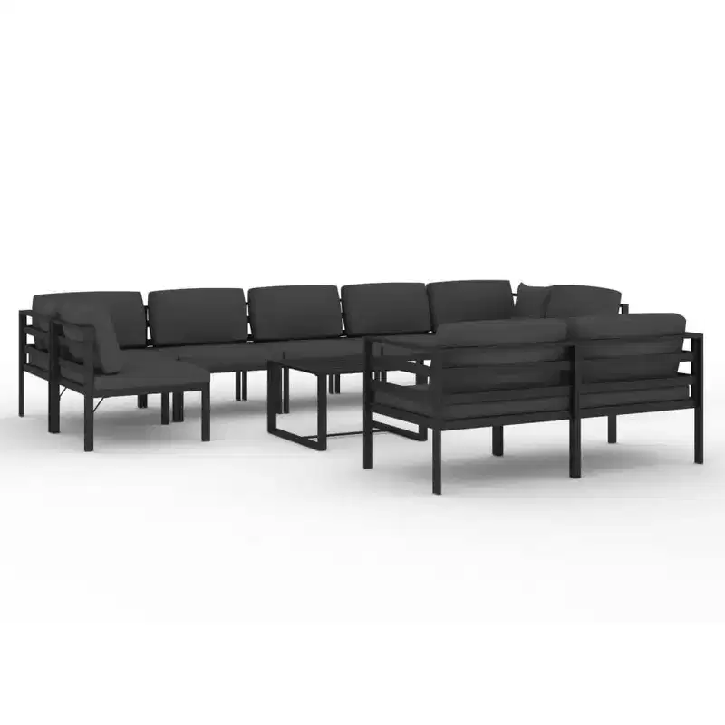 vidaXL Aluminum Patio Lounge Set, Anthracite - 10 Piece Outdoor Seating with Cushions & Pillows - Weather-Resistant, Easy to Clean, Modular Design