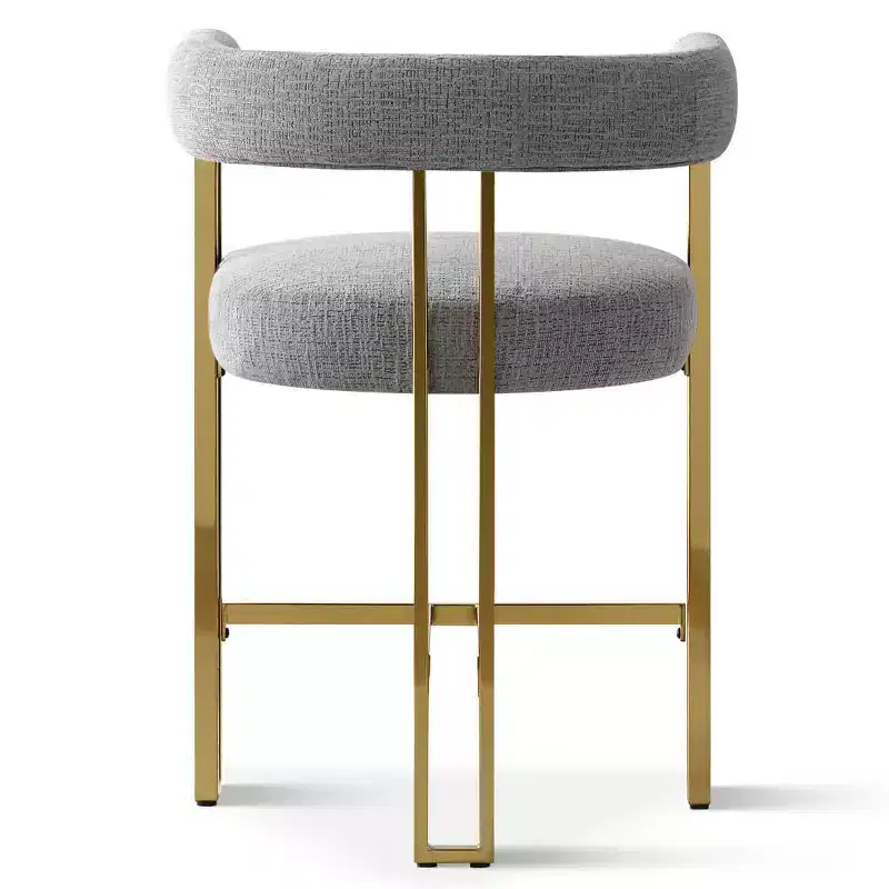 Set of 3 Counter Height Bar Stools with Backs and Arms, Modern Chenille Upholstered Kitchen Island Chairs with Gold Metal Legs - Panipeachy