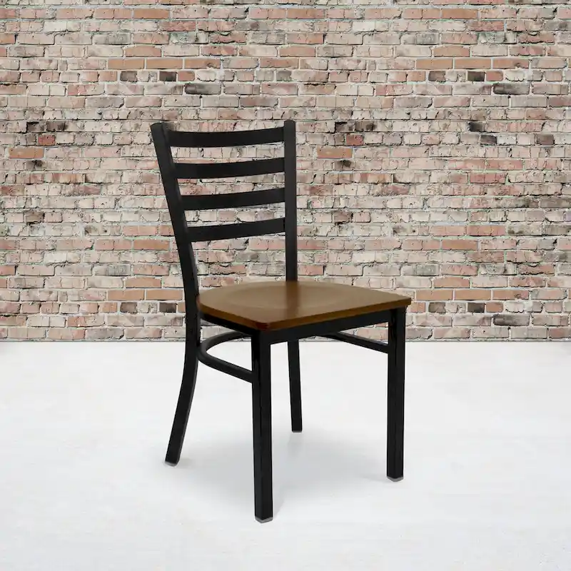 Ladder Back Metal Dining Chair with Wood Seat