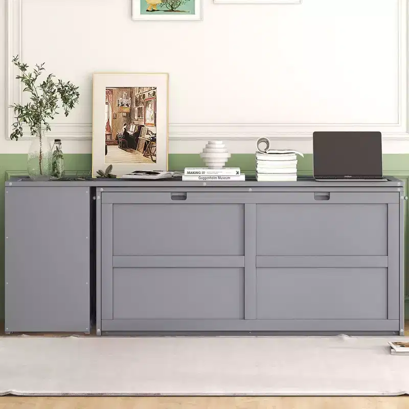 Queen Size Murphy Bed with Rotable Desk, Cabinet Beds Foldable Wall Bed Frame for Guest Room Home Office