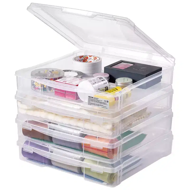 Scrapbook Paper Storage, Stackable Plastic Board Game Boxes, Clear Multi-Purpose Document Case with Rounded Corners, Transparent
