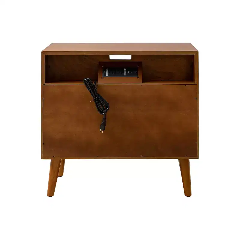 Margery Mid-century Modern 2 - Drawer end table with Built-In Outlets and Cable Management and Open Shelf | HULALA HOME
