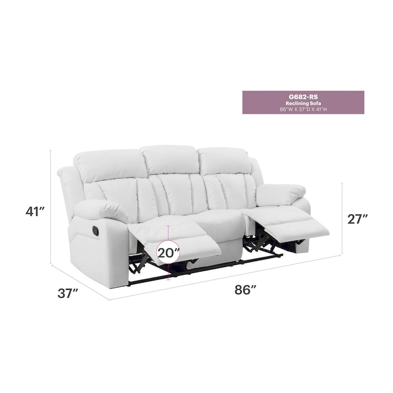Daria 85 in. W Flared Arm Faux Leather Straight Reclining Sofa - 37L x 85W x 41H