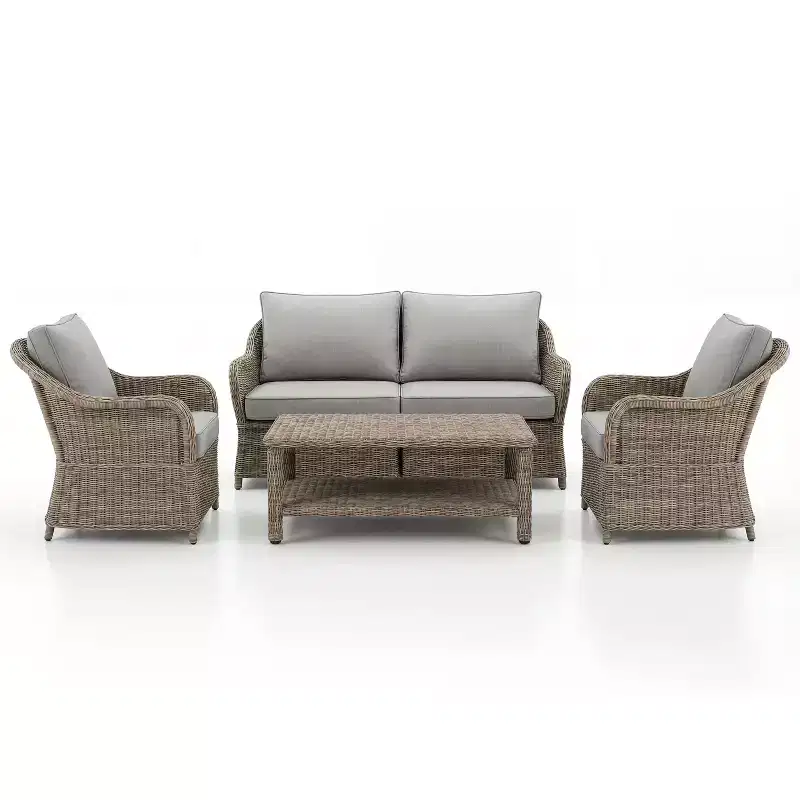 Martha Stewart All-Weather Rattan Wicker Patio Loveseat, 2 Chairs,Coffee Table - Weathered Gray