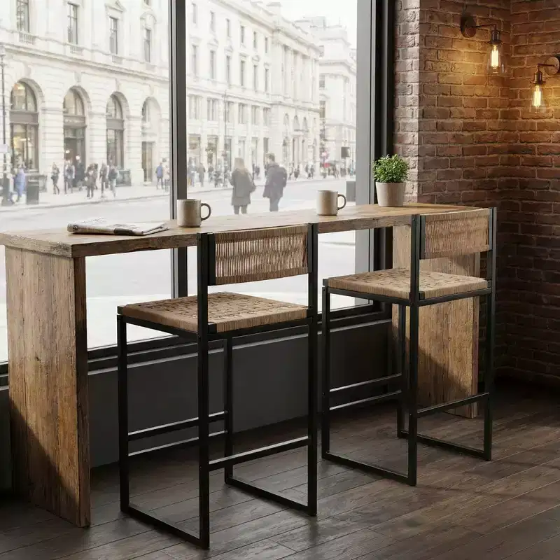 JVNOXK Set of 2 Paper Rope Weave Counter Height Kitchen Bar Stools with Footrest, Black & Honey