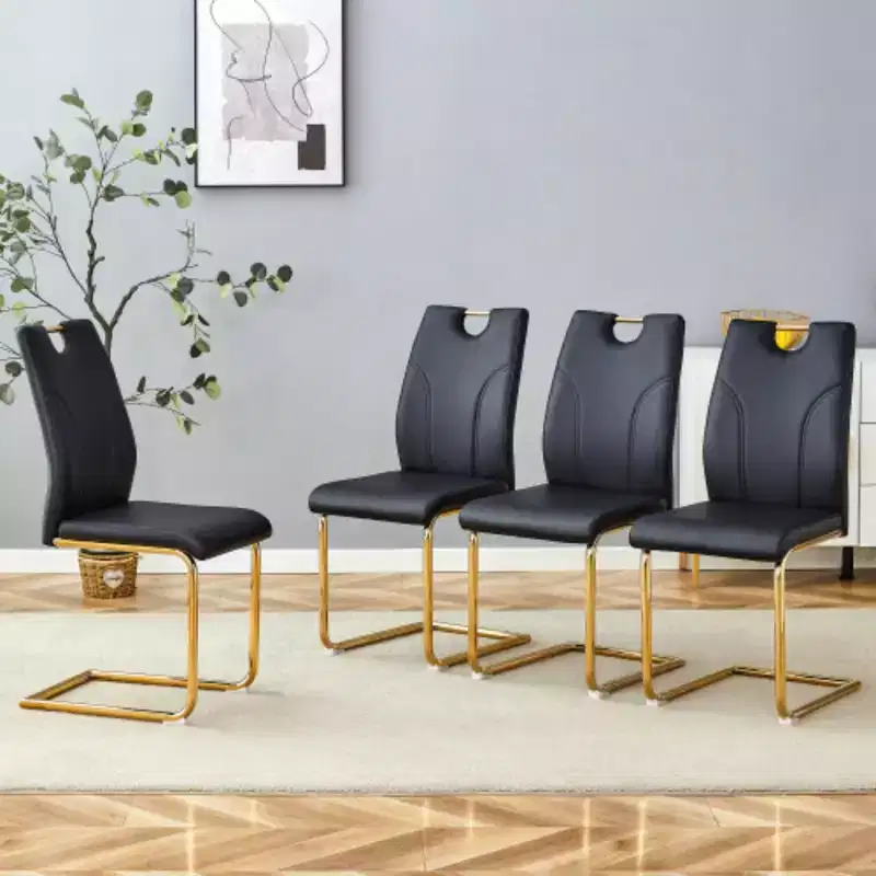 Chic Set of 4 Black PU Dining Chairs, Gold Legs for Diverse Rooms