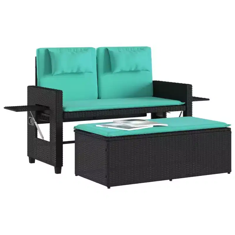 vidaXL Reclining Patio Bench with Cushions Seating Poly Rattan