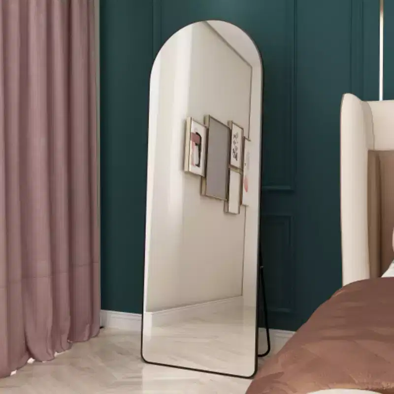 Arched Full-Length Floor Mirror - Aluminum Alloy Metal Frame, Freestanding for Bedroom, Bathroom & Entryway