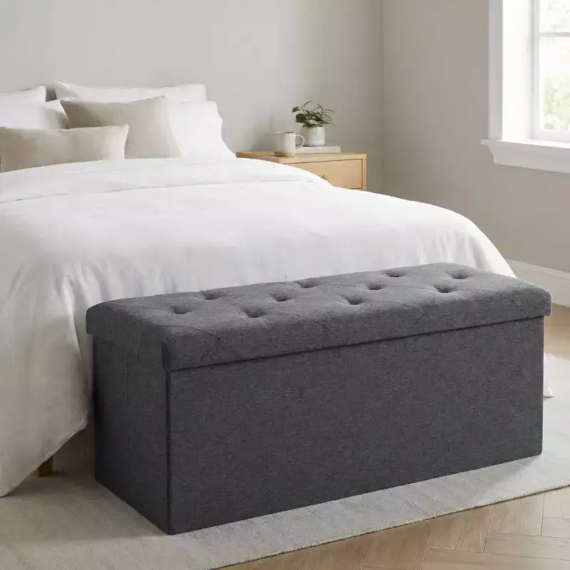 Folding Storage Ottoman Bench, Ottoman Foot Rest, End of Bed Bench, Storage Chest, for Living Room, Bedroom, Entryway, 30 Inches, Gray