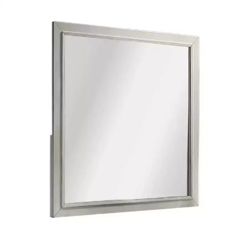 Antique White Square Dresser Mirror, Rubberwood Frame, 40 Inch
