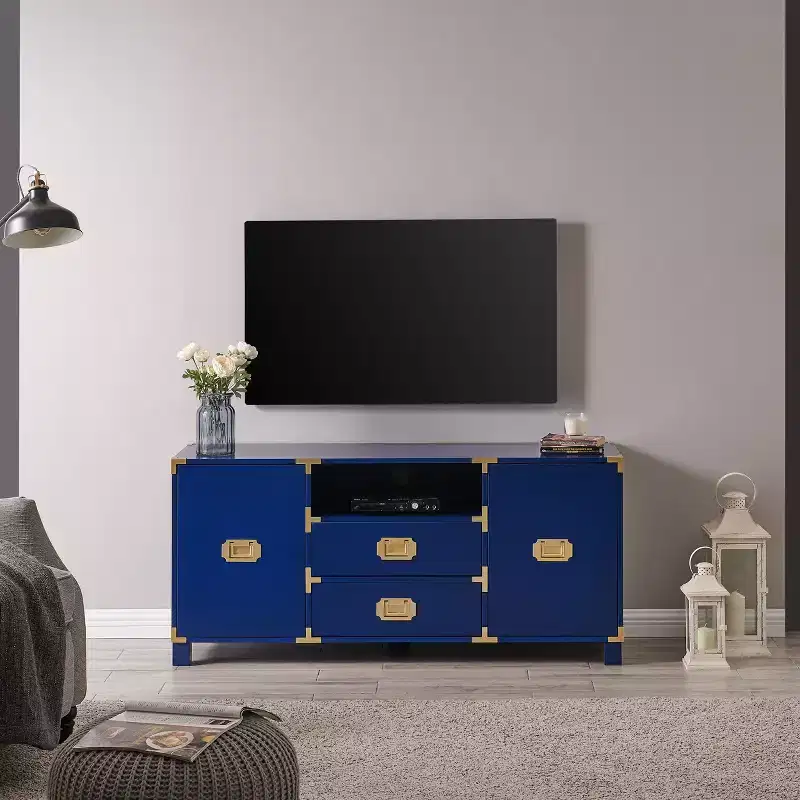 Entertainment Center Console with Drawers and Shelving - Blue