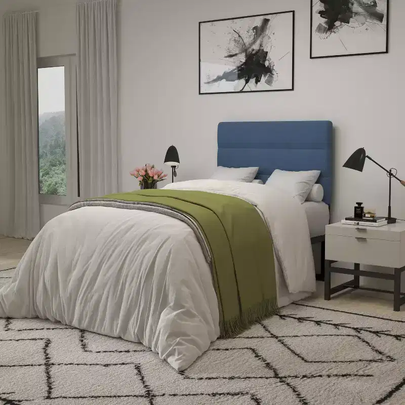 Tufted Upholstered Headboard with Powder Coated Metal Frame and Adjustable Rail Slots