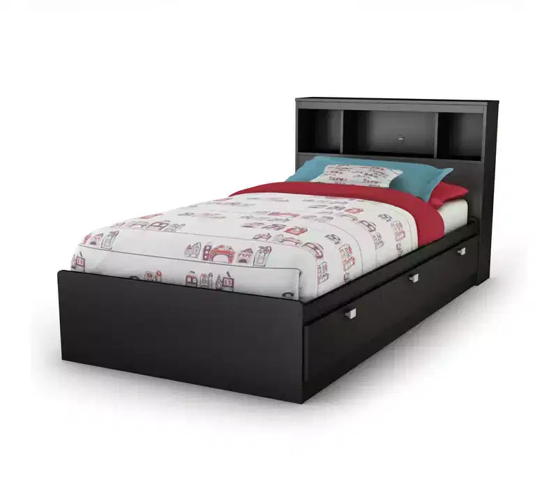 HomeStock 36.25 in.H Twin Size Black with Bookcase Beds made of Particle Board Bed Frame