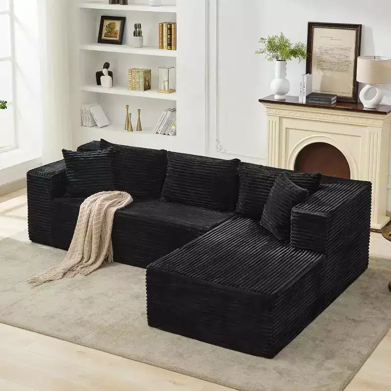 DobleePy 106 Reversible Sectional Sofa, L-Shaped Cloud Couch with Oversized Chaise, 3-Seat Memory Foam Sofa, No Tools Assembly, Right Facing