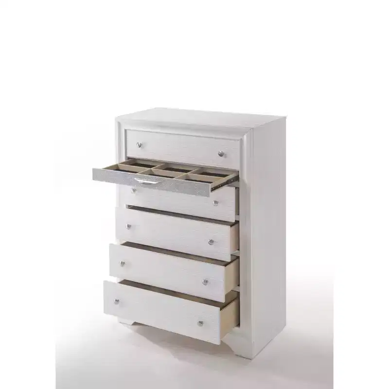 Acme Furniture 34" Naima Chest White: 5-Drawer Wood Vertical Dresser, Metal Glides, No Assembly Required