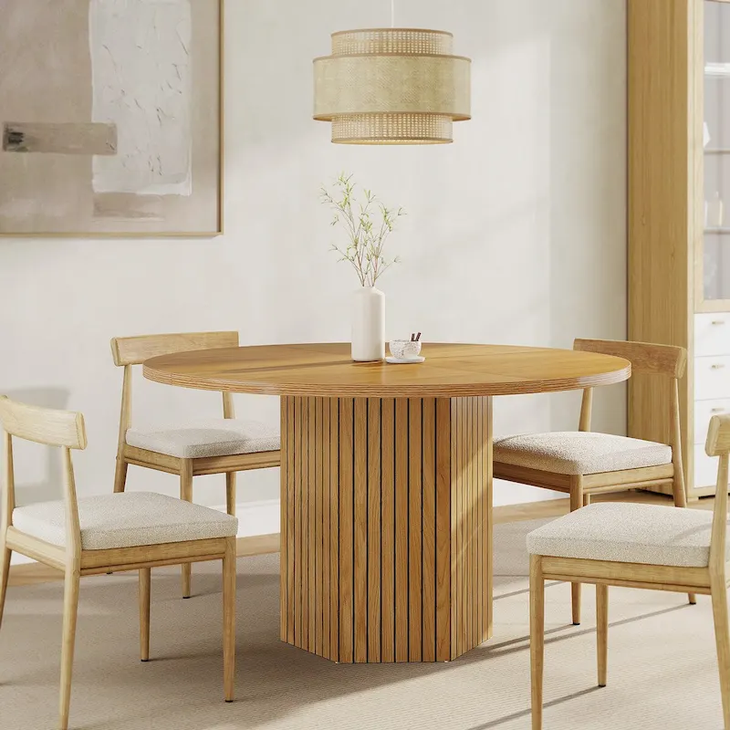 47-Inch Industrial Round Kitchen Dining Table with Pedestal for 4