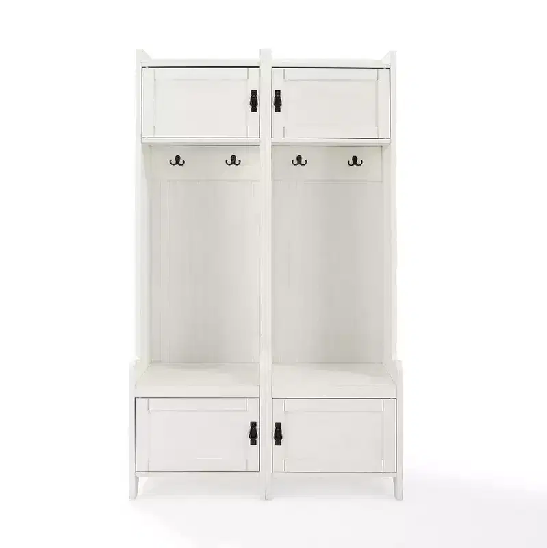 Crosley 2pc Fremont Entryway Kit Two Towers White: Hall Tree Organizer with 4 Hooks, Wood Veneer, Metal Hardware