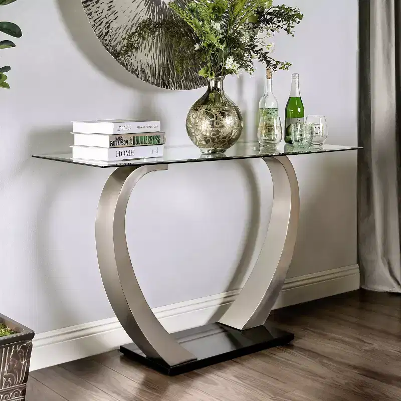 Sylvie Modern Curved Glass Top Sofa Table Silver/Black - HOMES: Inside + Out