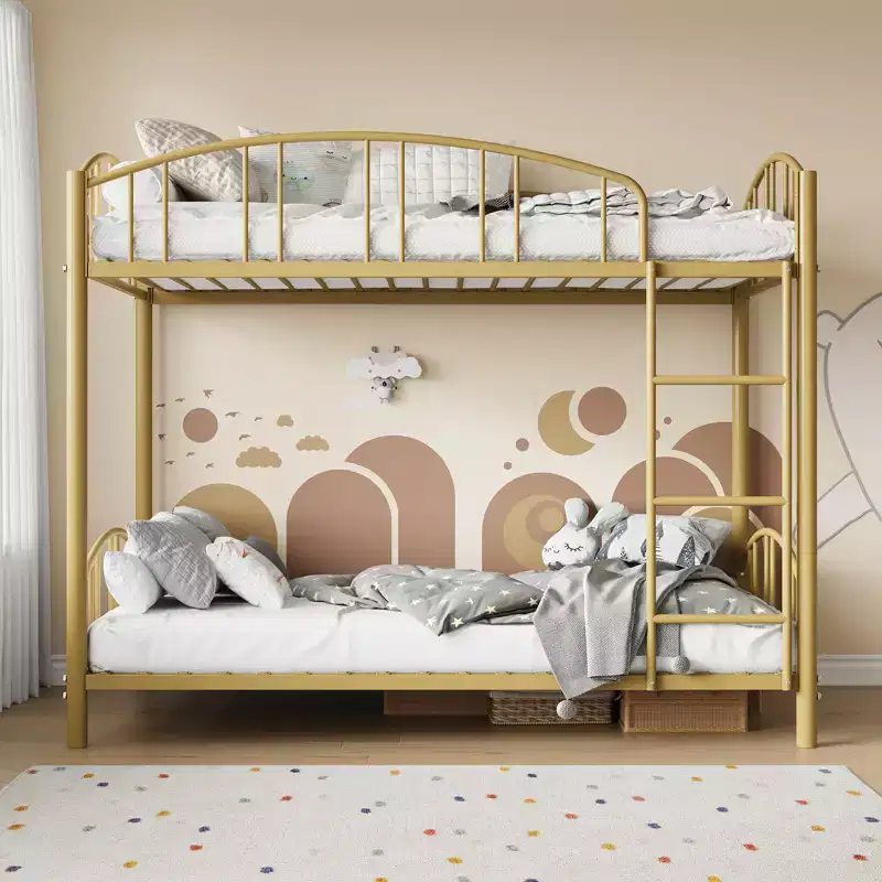 Bunk Bed Twin, Twin Bunk Bed Frame with Safety Ladder, Sturdy Steel Bed with Heightened Arched Guardrail ,Easy Assembly, for School, Bedroom