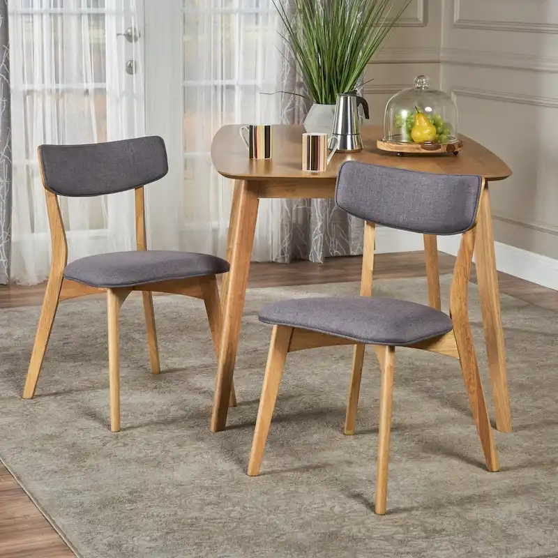 Mid-Century Modern Upholstered Fabric Dining Chair, Wood Legs, Accent Seat for Kitchen & Dining Room