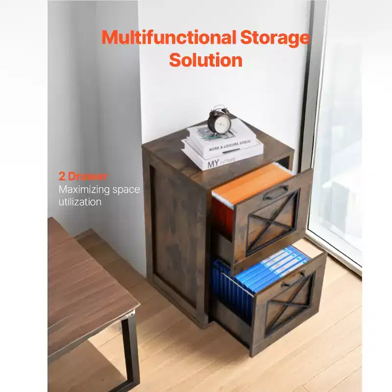 2-Drawer Vertical File Cabinet with Adjustable Hanging Rod, Brown