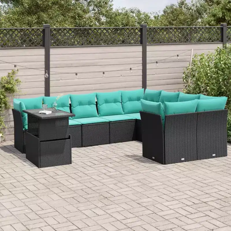 vidaXL Patio Sofa Set with Cushions and Table Outdoor Poly Rattan