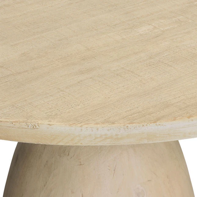 Modern Coastal Reclaimed Pine Wood Dining Table with Round Top & Organic Grain Variation for Dining Room