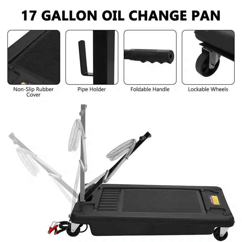Oil Drain Pan 18 Gallon Tank, Low Profile Large Capacity Oil Change Pan, Foldable Hand, with Pump