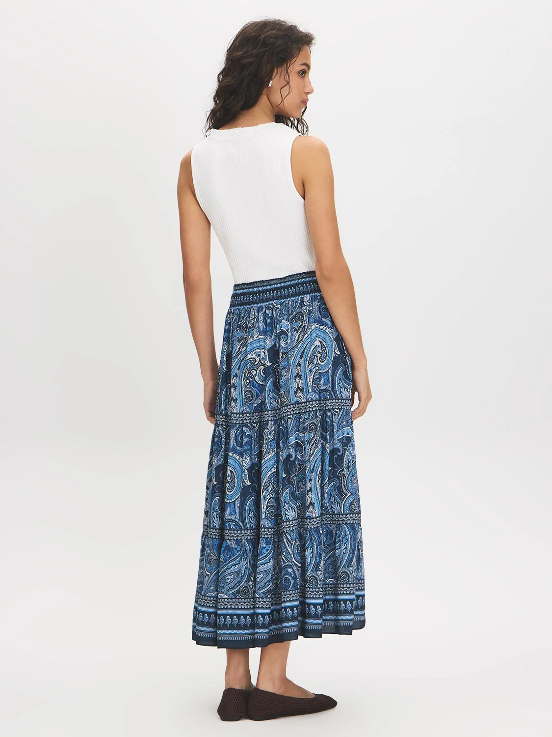 Paisley Print Tiered Maxi Skirt