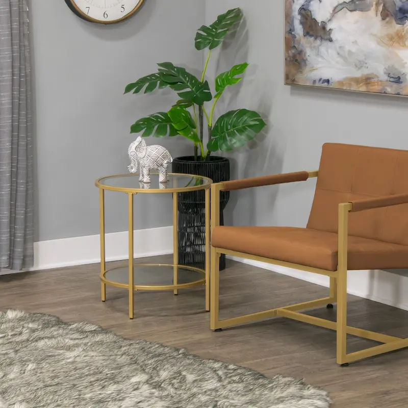 Carbon Loft Heimlich Glass with Metal Frame Round Modern Glass End Table