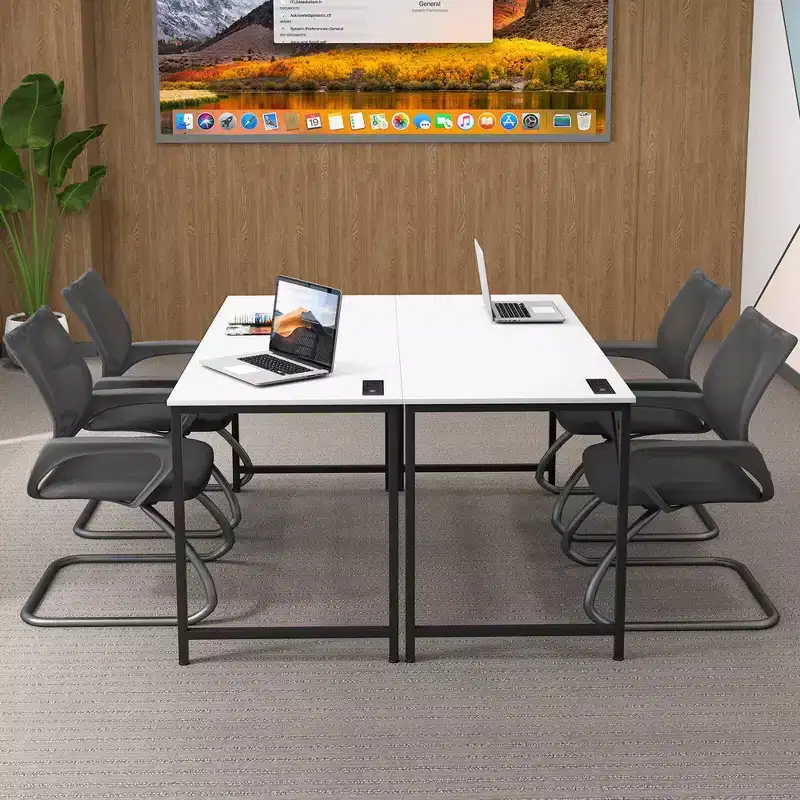 /4/6 Meeting Room Desk with Charging Station & Headphone Hook Metal Frame White