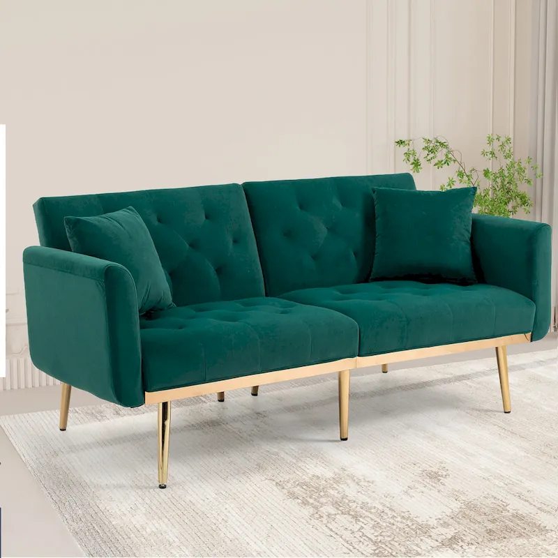 Velvet Upholstered Tufted Loveseats Sleeper Sofa With Rose Golden Legs