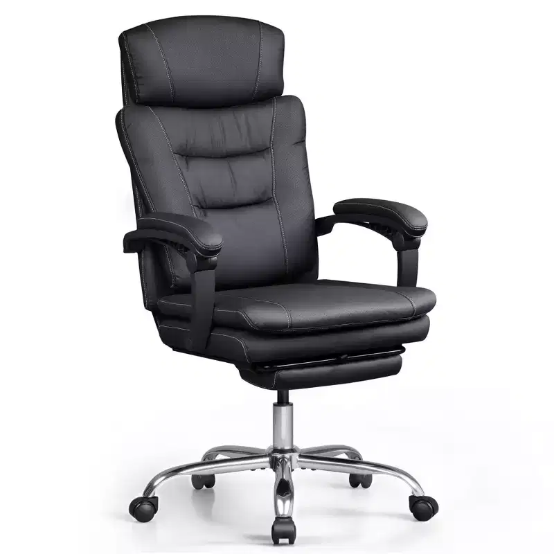 Executive Leather Home Office Chair with Footrest, High Back Ergonomic Desk Chair, Big and Tall with Lumbar Support