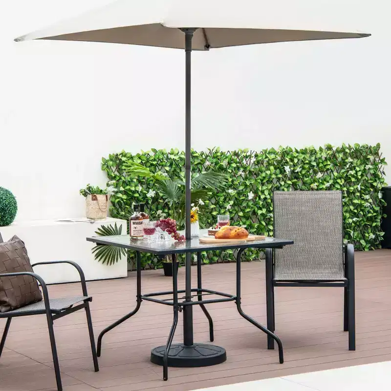 Costway 35'' Patio Dining Table Tempered Glass Top Bistro Table with 1.5'' Umbrella Hole