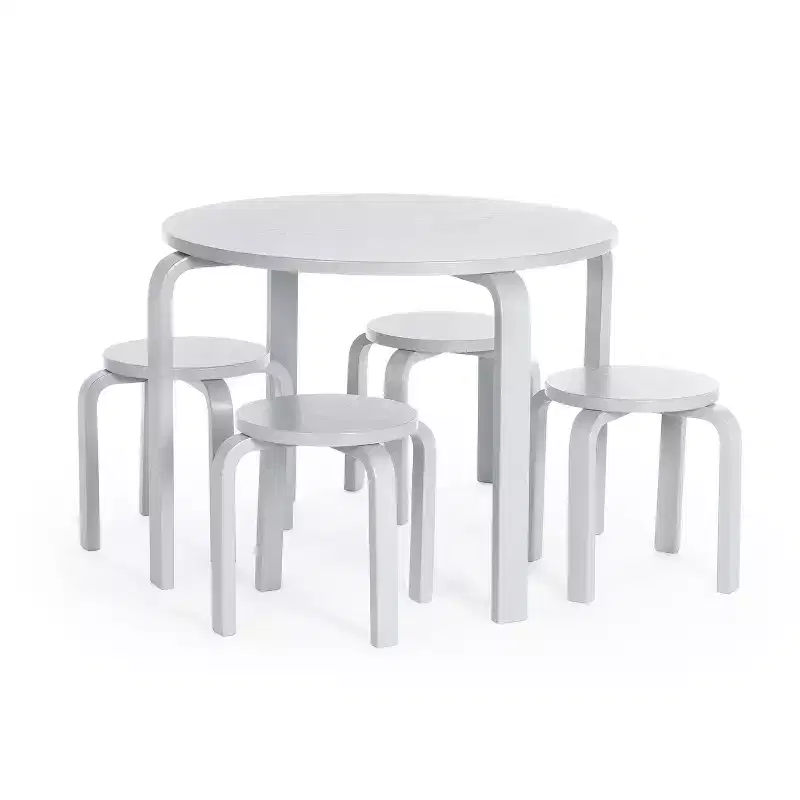 Guidecraft Kids' Nordic Table and Chairs Set: Children's Wooden Round Playroom and Classroom Activity Table for Toddlers with 4 Stools