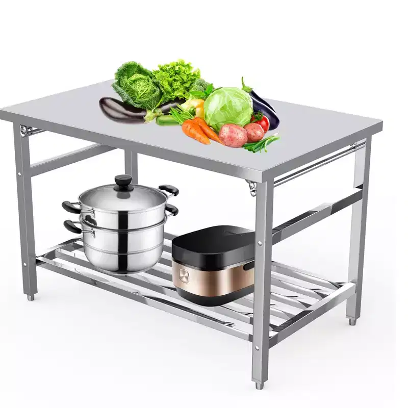 Stainless Steel Table 48x30, Heavy Duty Metal Commercial Prep Table with Open Storage Racks for Restaurant Kitchens, Home Hotels, and Food Prep